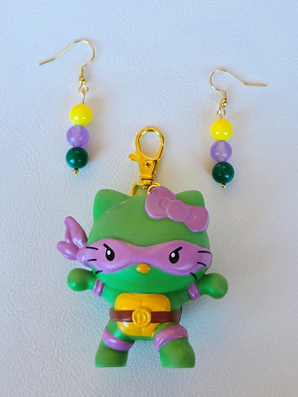 Hello Kitty Ninja Turtle Keychain & Matching Earrings